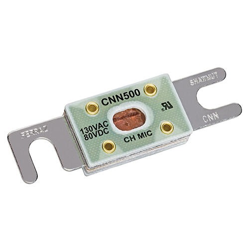 CNN GMG Forklift Fuse, 130VAC/48VDC, 2.5kA AC/DC, 500A, 57/64″ D x 3-3/16″ L