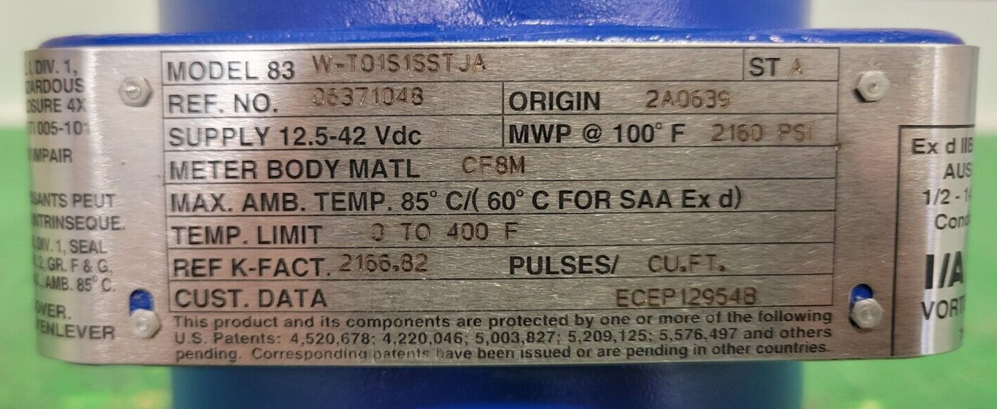 ⚡FOXBORO I/A SERIES, 83 VORTEX 1″ FLOWMETER PESSCO IS OFFERING 1 G092923-2 🗽