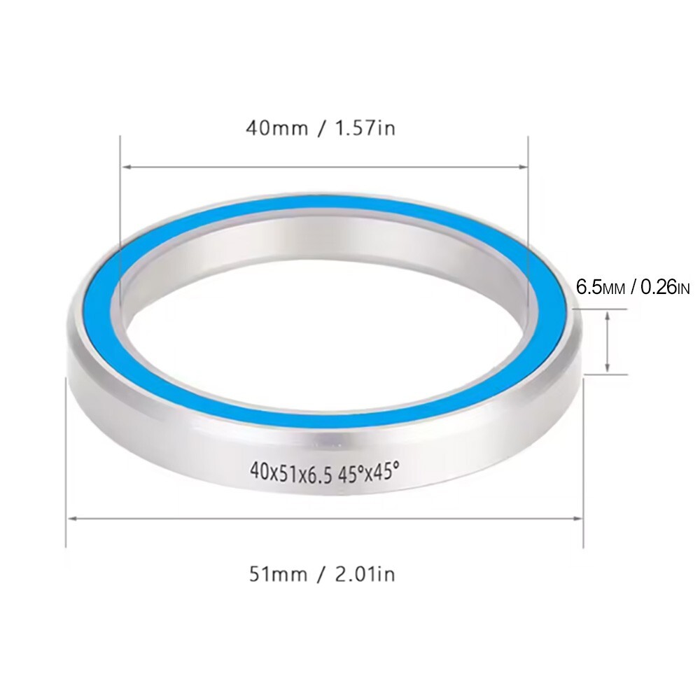 1 Headset Bearing – 40 × 51 × 6.5mm – 45°/45° Chamfer – 2RS – Chrome Steel