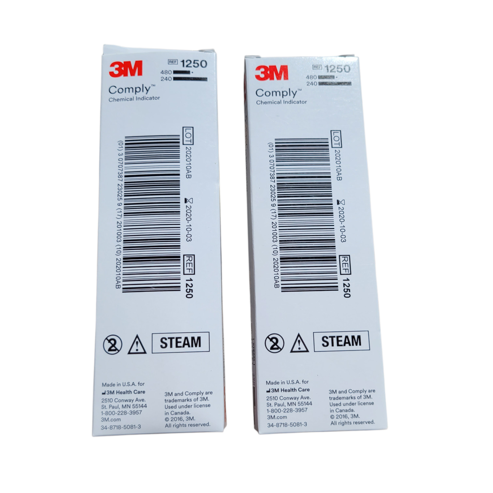 Lot of 2 3M 1250 Chemical Indicator Strips 240 Strips Comply Steam 5/8 X 8 Inch