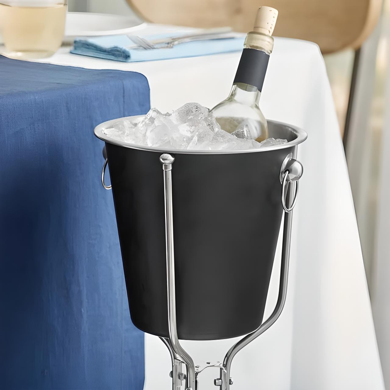 OCS Parts 8.5″ 4-Quart Black Steel Wine and Champagne Cooler Ice Bucket