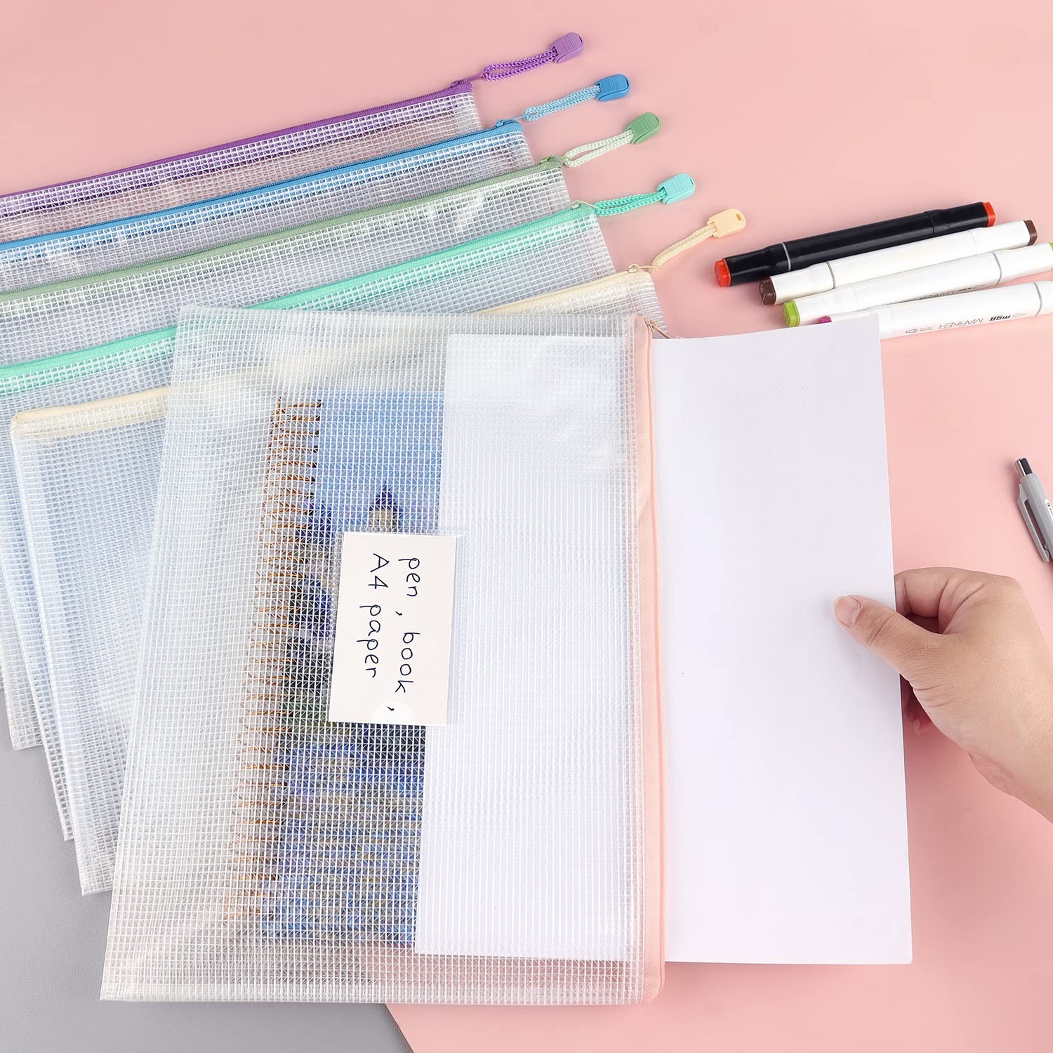 Tamaki 6 Pack Mesh Zipper Pouch 13.5 X 9.5 Inches, 6 With Label Pocket