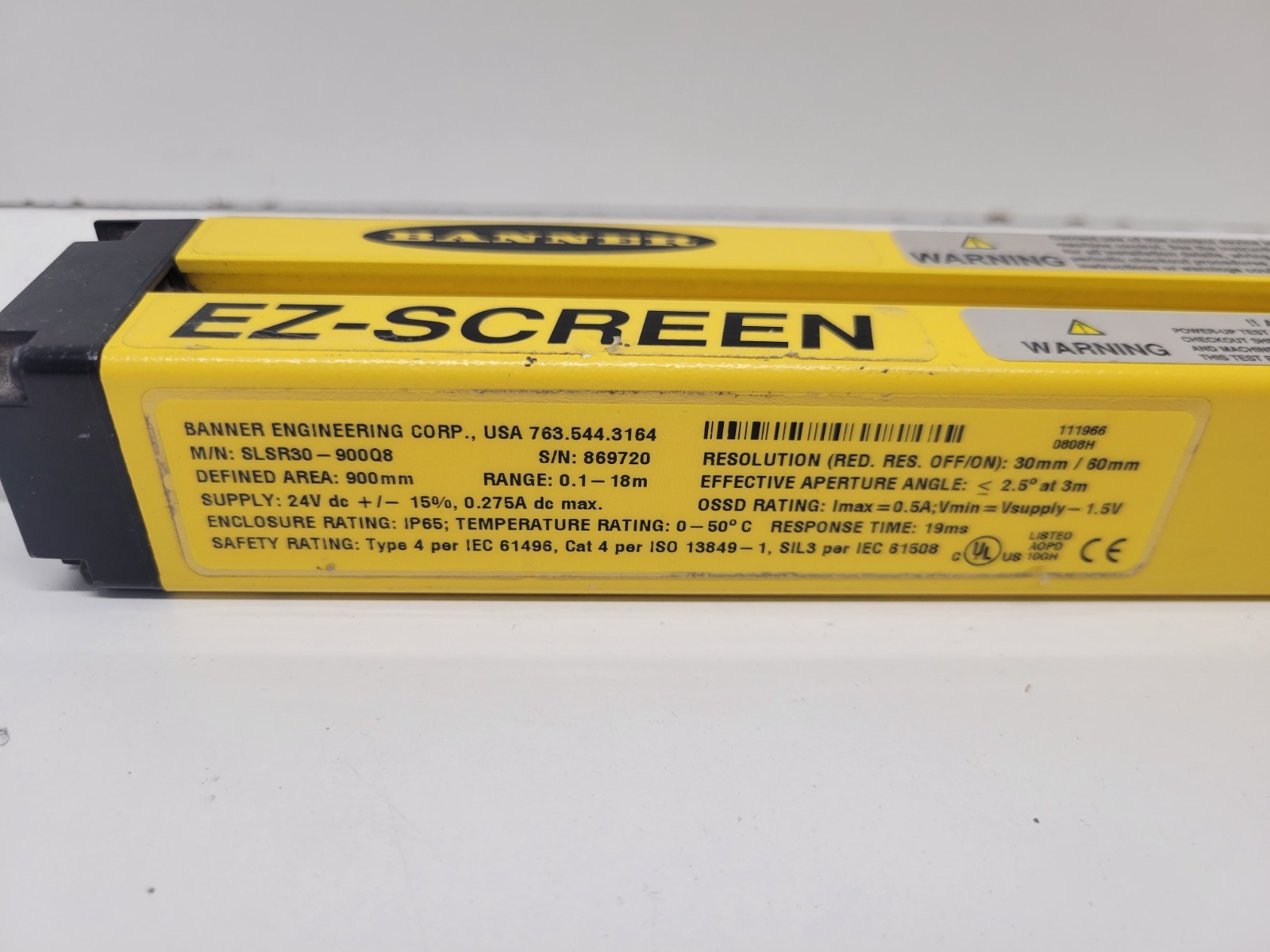 GOOD USED! BANNER EZ-SCREEN SAFETY LIGHT CURTAIN RECEIVER SLSR30-900Q8