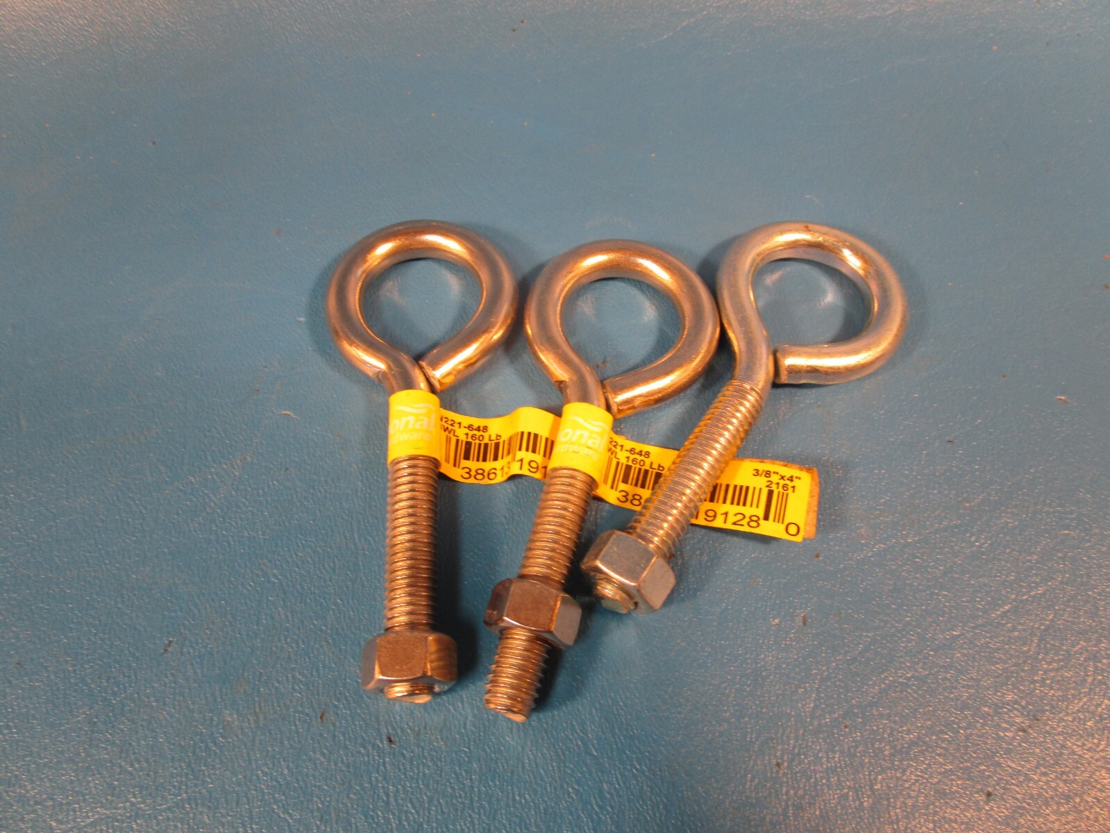 LOT OF 3 WEATHERGUARD N221-267, 3/8 X 4”, EYEBOLT, ZINC PLATED