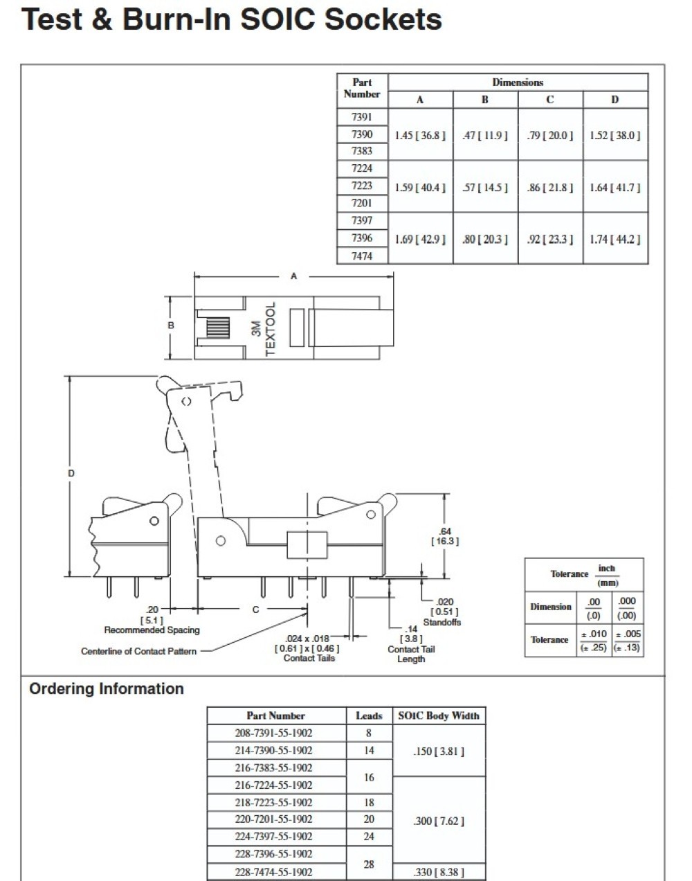3M Textool SOIC Socket 20 Pin Gold PN: 220-7201-55-1902 ZIF Burn In Test Sockets