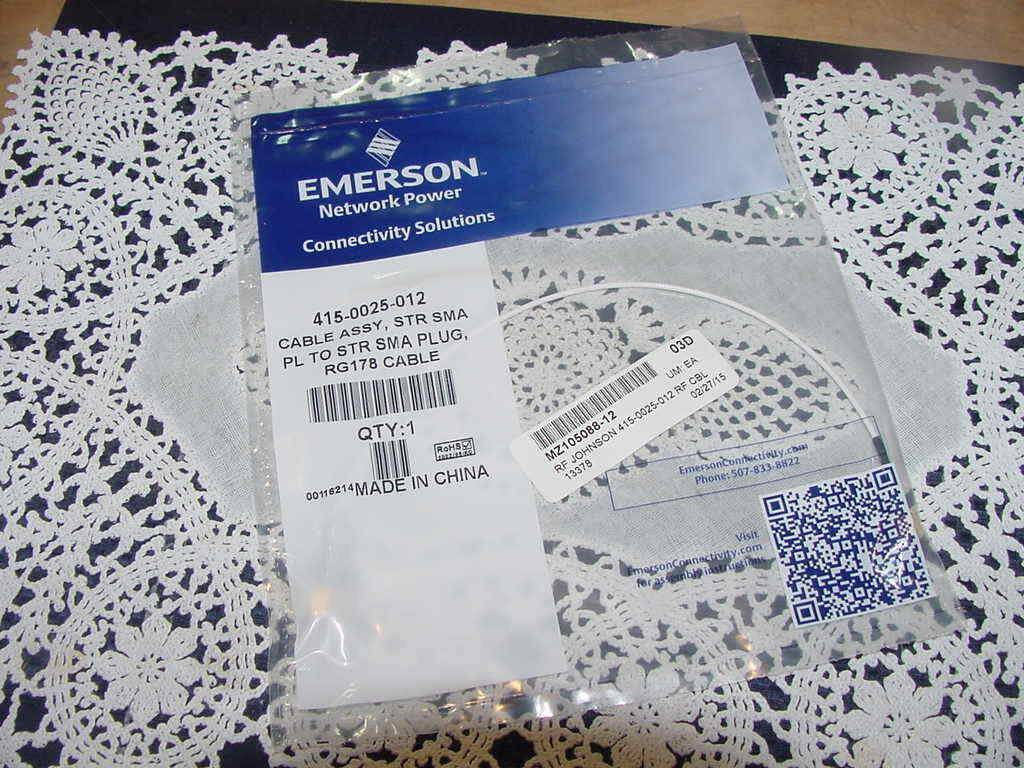 Emerson / Johnson 415-0025-012, Cable Assembly STR SMA PL to STR SMA PLUG RG178