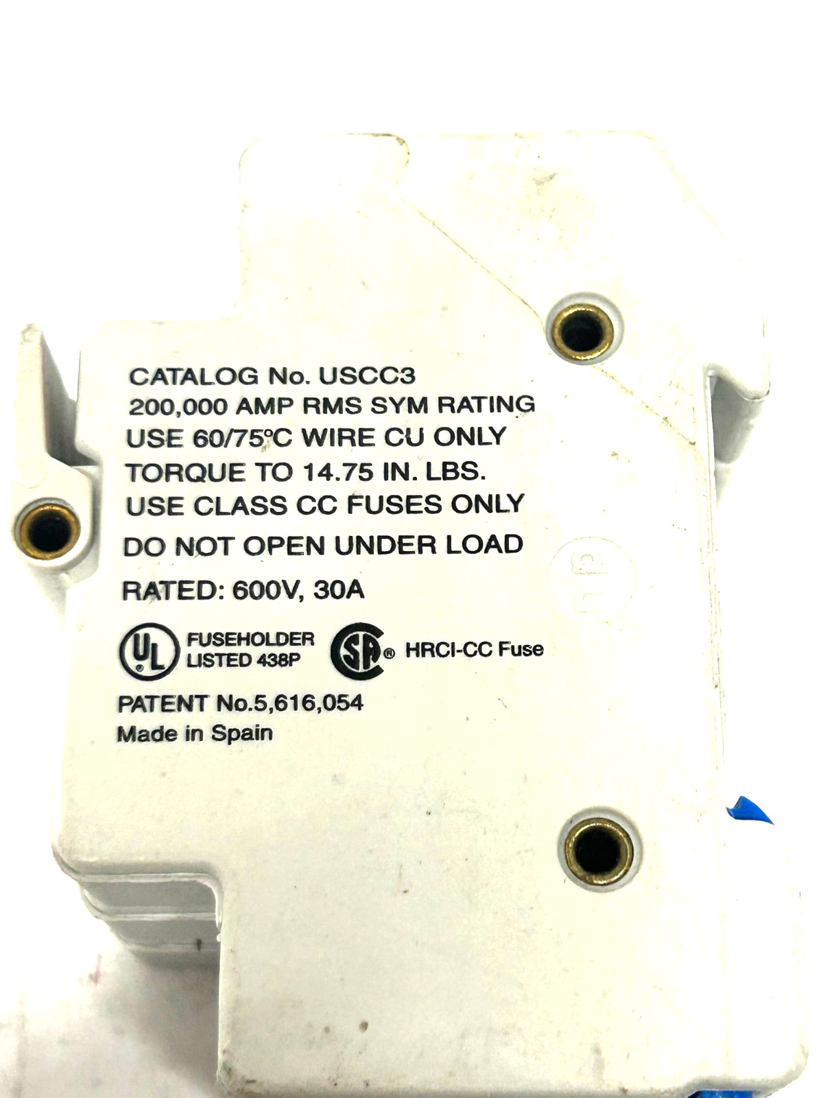 Gould UltraSafe USCC3 Class CC Fuse Holder 3 Pole 600V 30A 200kA DIN Rail