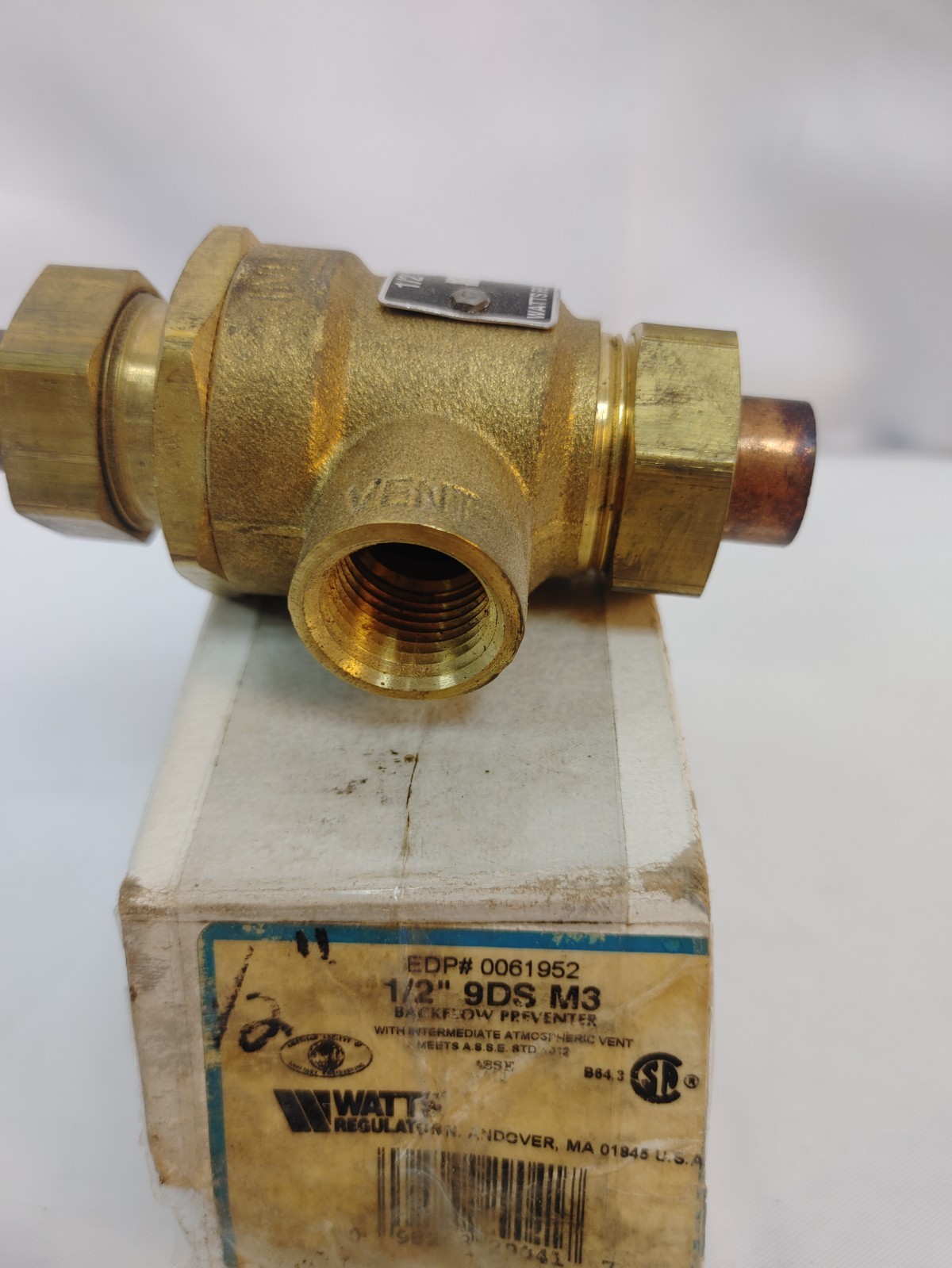 9DS-M3 1/2″ Sweat Backflow Preventer Dual Check Vent Valve *BOX WEAR*