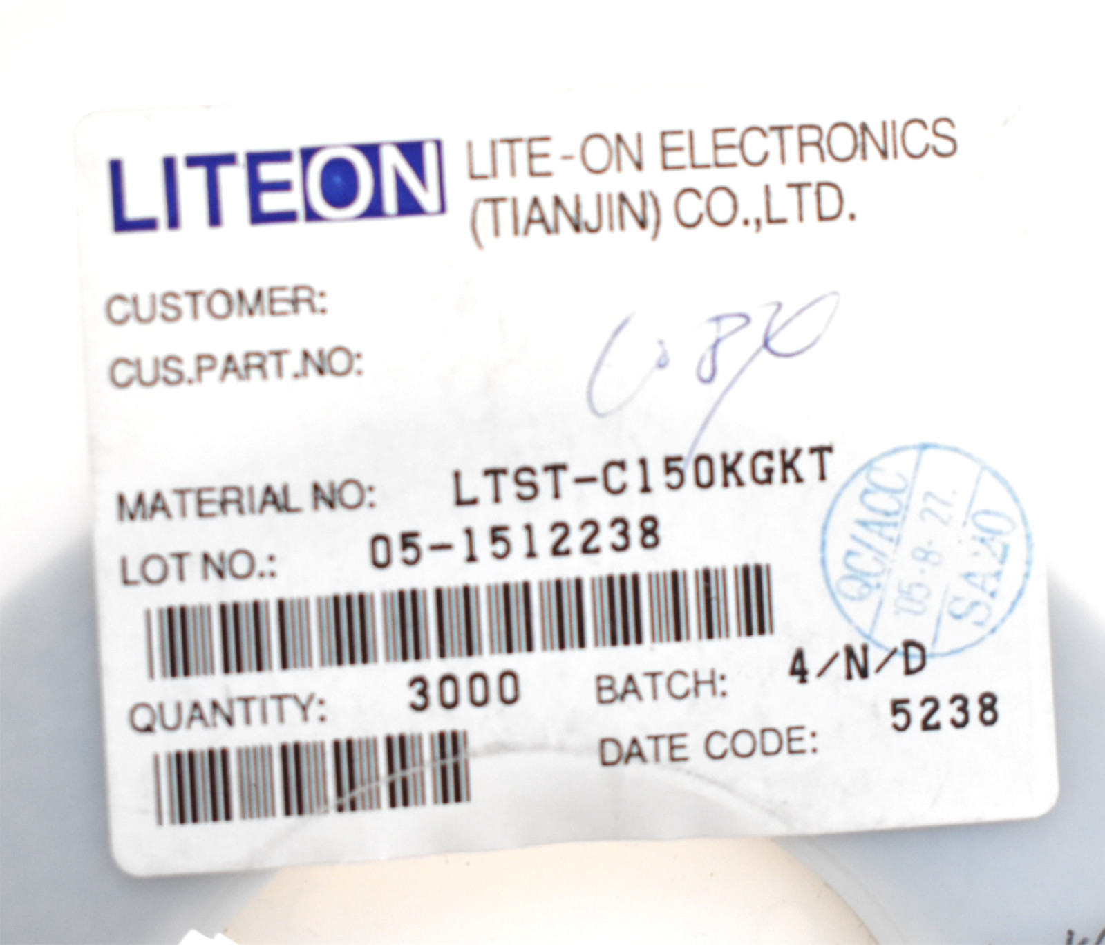 LITEON LTST-C150KGKT LED GREEN CLEAR 1206 SMD (LOT OF 1080)