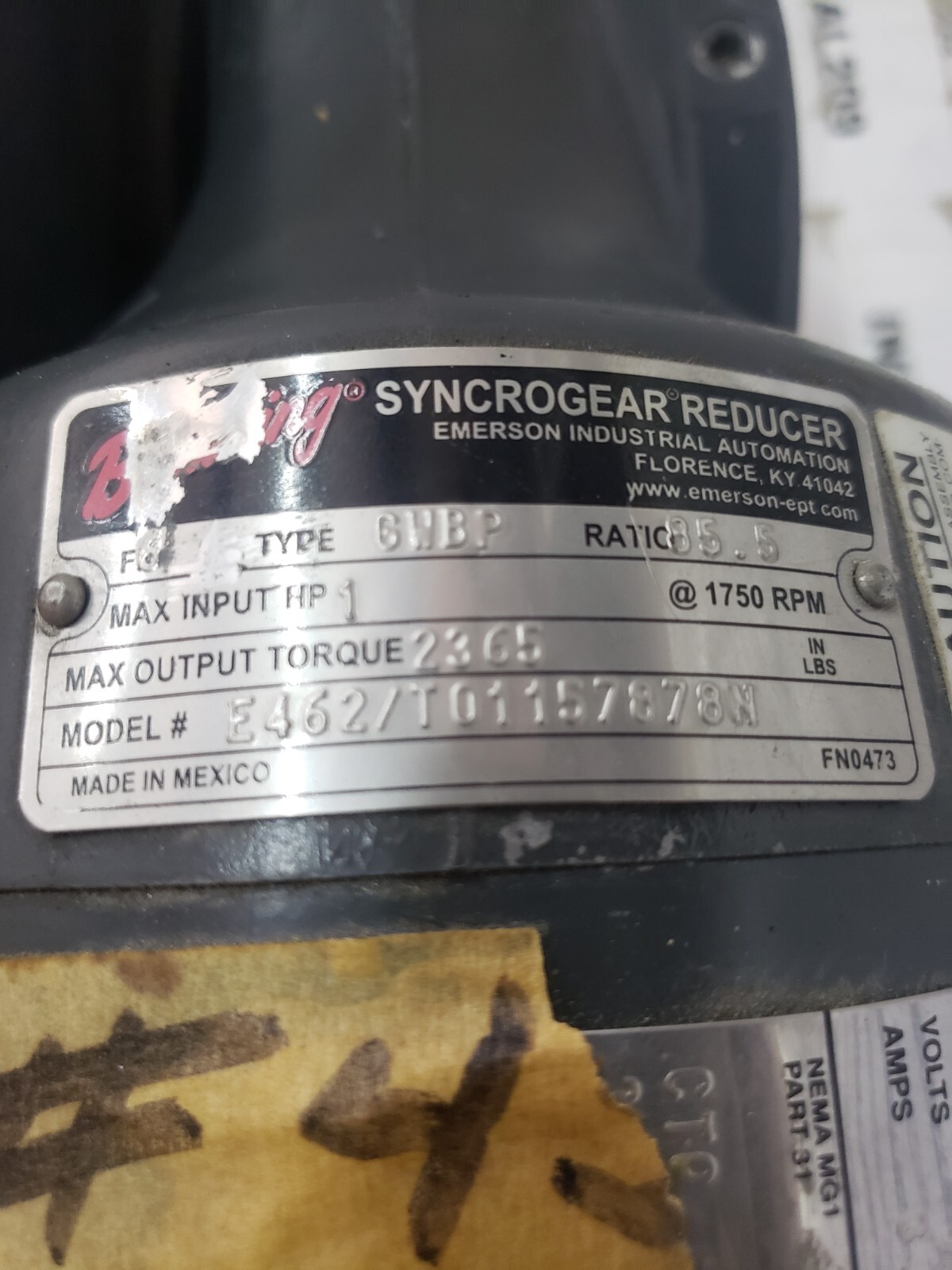 BROWNING SYNCROGEAR REDUCER E462/T01157878N