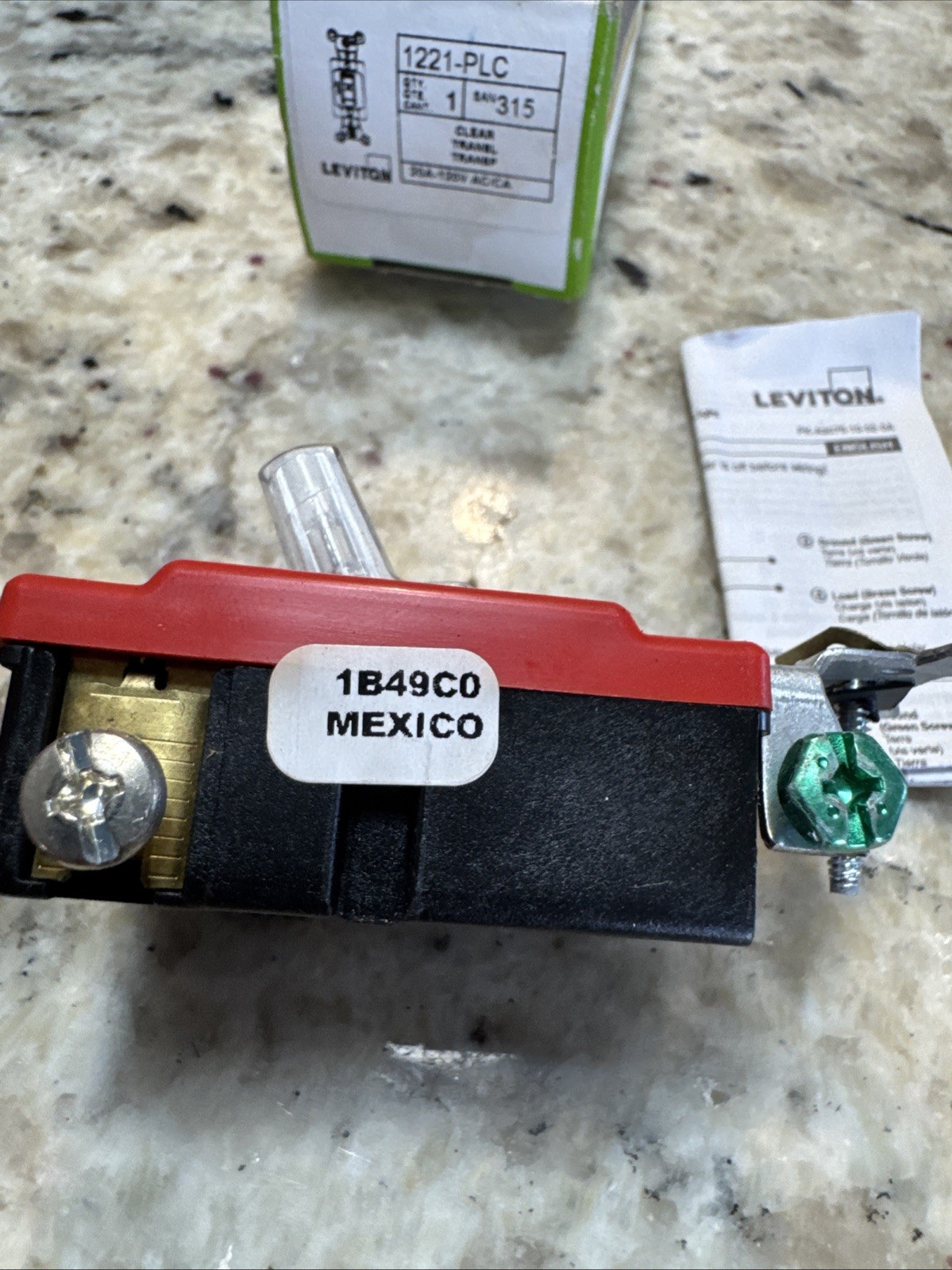 Leviton 1221-PLC AC Quiet Toggle Switch 120 VAC 20 Amp 1 Pole