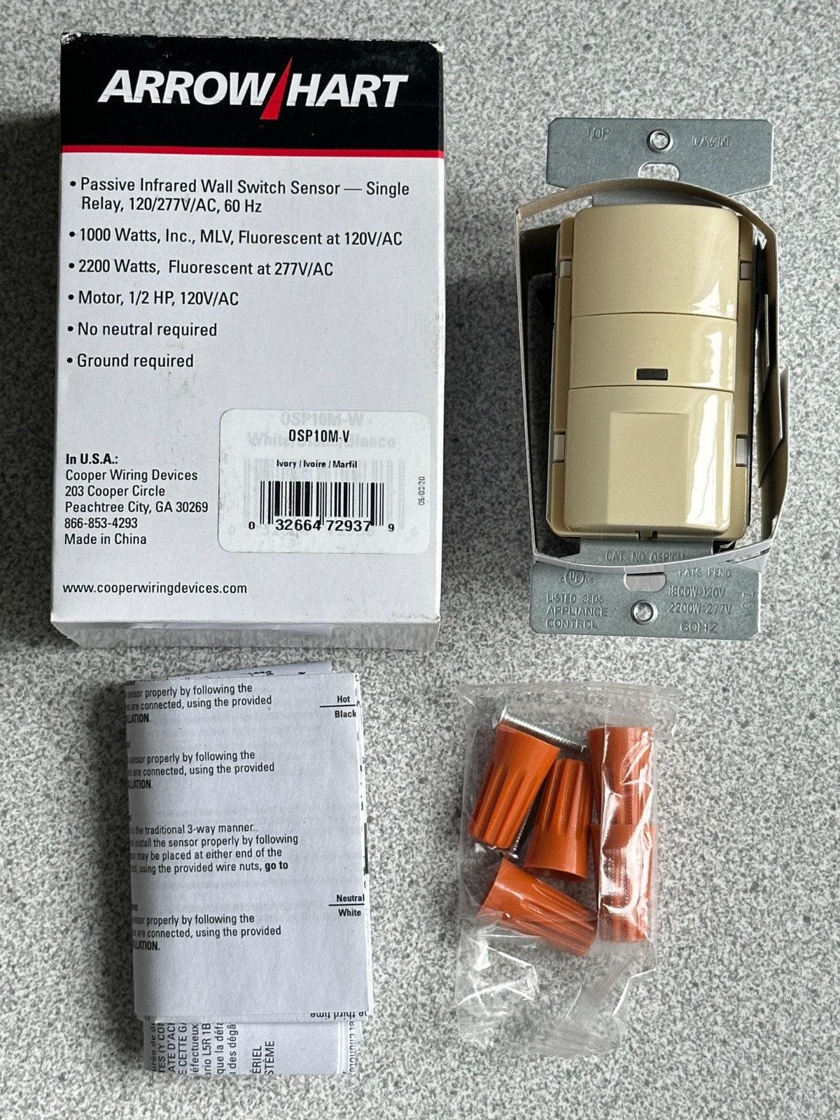 NEW Eaton AH OSP10M-V Ivory Motion Sensor Switch : CFL Fluorescent Halogen 1000W