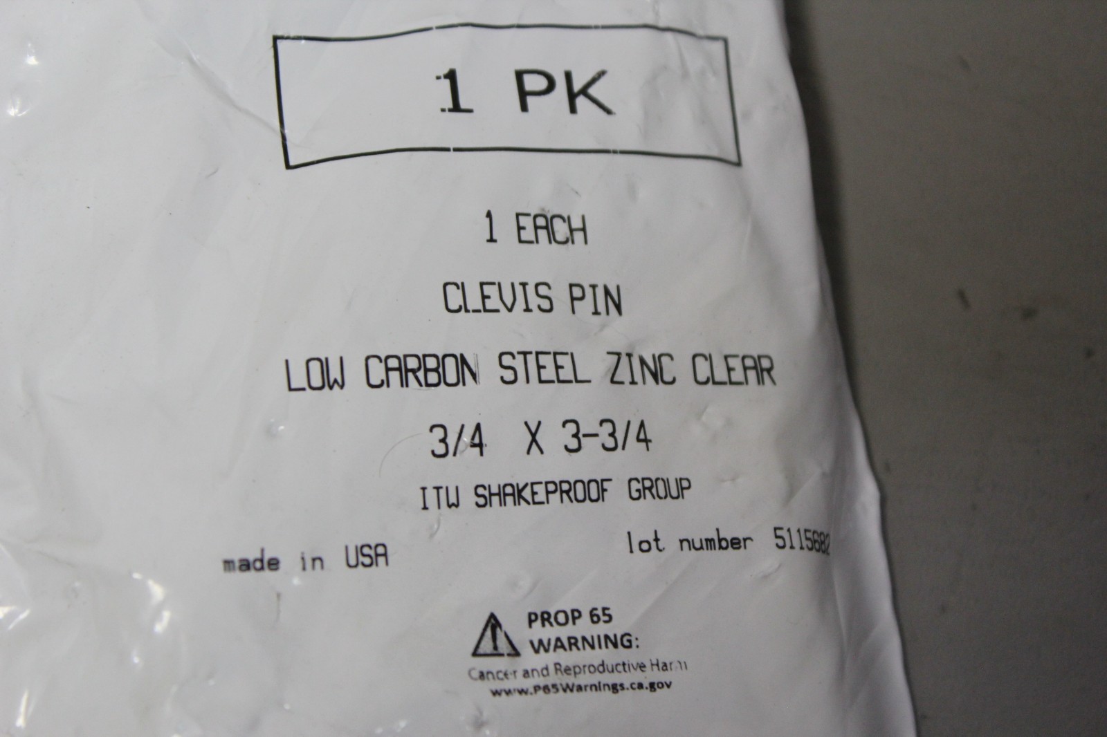 NEW ITW SHAKEPROOF LOW CARBON STEEL ZINC CLEAR 3/4″ x 3-3/4″ CLEVIS PIN