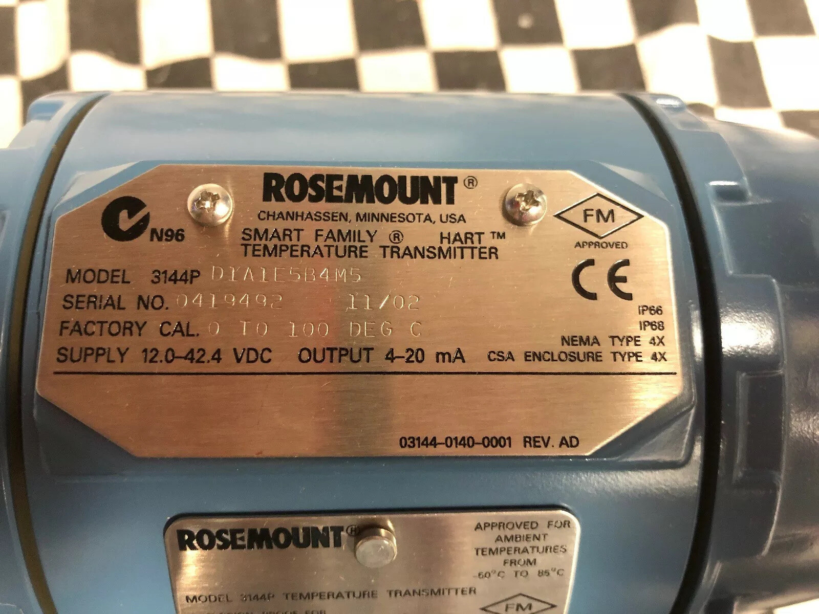 ROSEMOUNT Temperature Transmitter 3144P, 3144P-D1A1E5B4M5, 3144PD1A1E5B4M5
