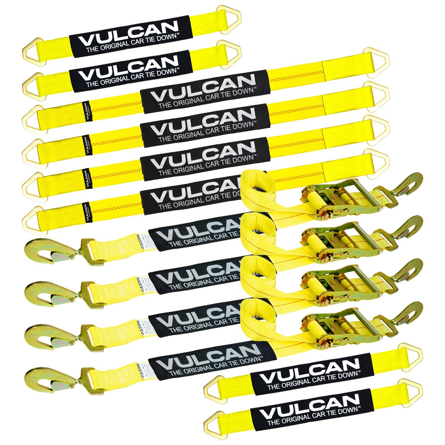 VULCAN Classic Yellow Axle Strap Tie Down Kit – Snap Hook Ratchet Straps