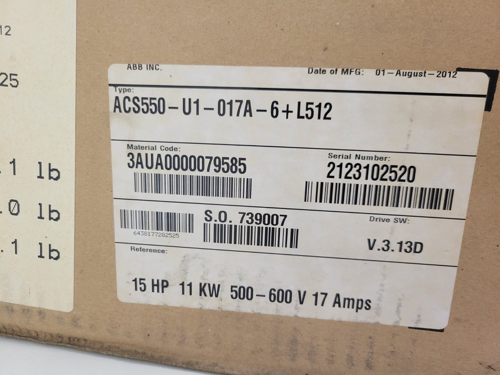 NEW OLD STOCK! ABB 15HP 11KW 500-600V 17A AC DRIVE ACS550-U1-017A-6+L512