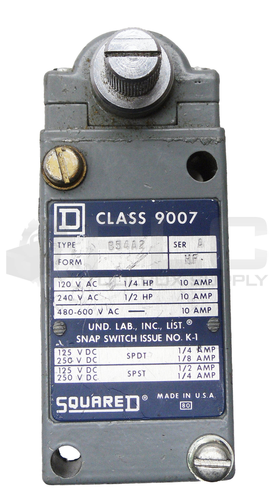 SQUARE D 9007 B54A2 /A LIMIT SWITCH 600VAC 1/2HP 10A *READ*