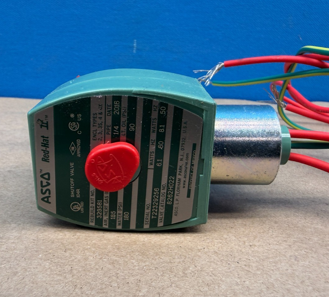 ASCO 8262H022 Red Hat Solenoid Valve 24VDC 1/4″ NPT Brass Shutoff Valve