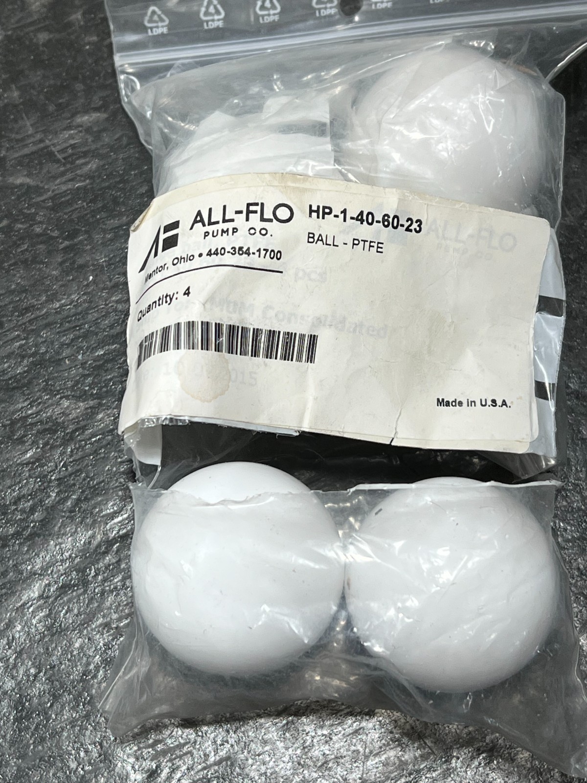 all flo hp-1-40-60-23 ptfe balls nos no packaging 4pcs bag hp1406023