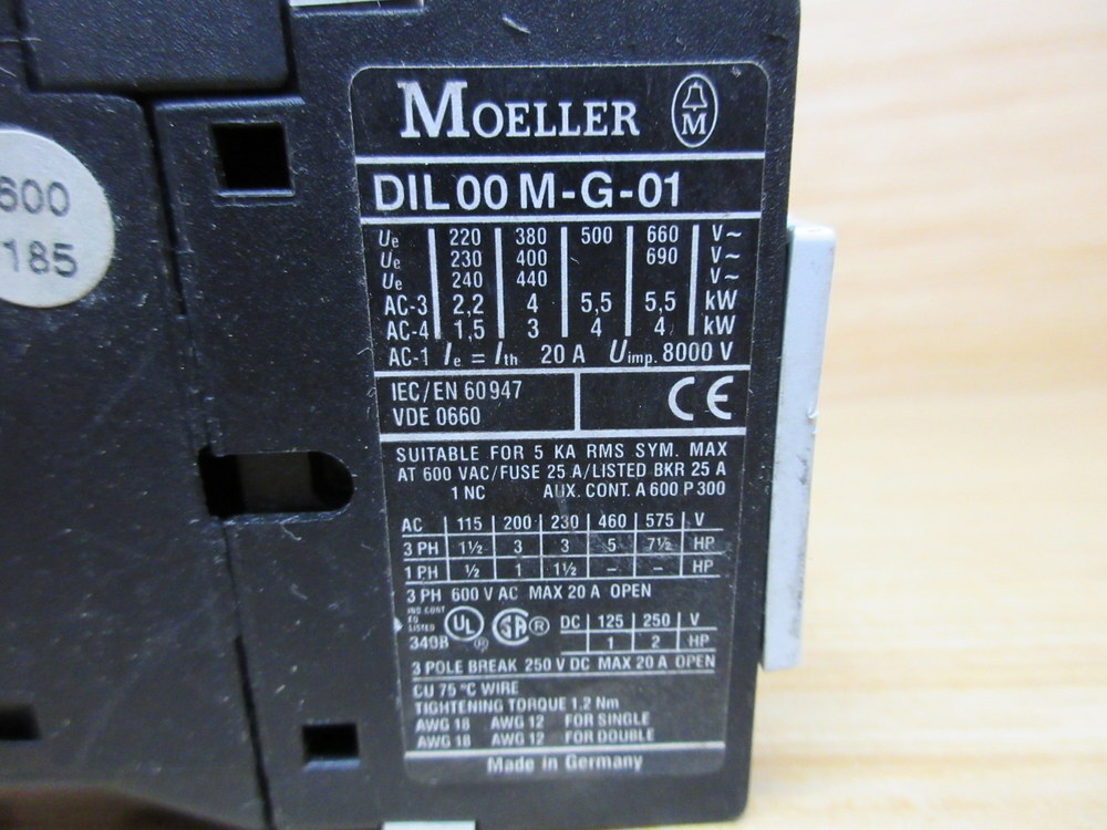 Klockner/Moeller DIL 00 M-G-01 Contactor DIL00MG01 Chipped Mount