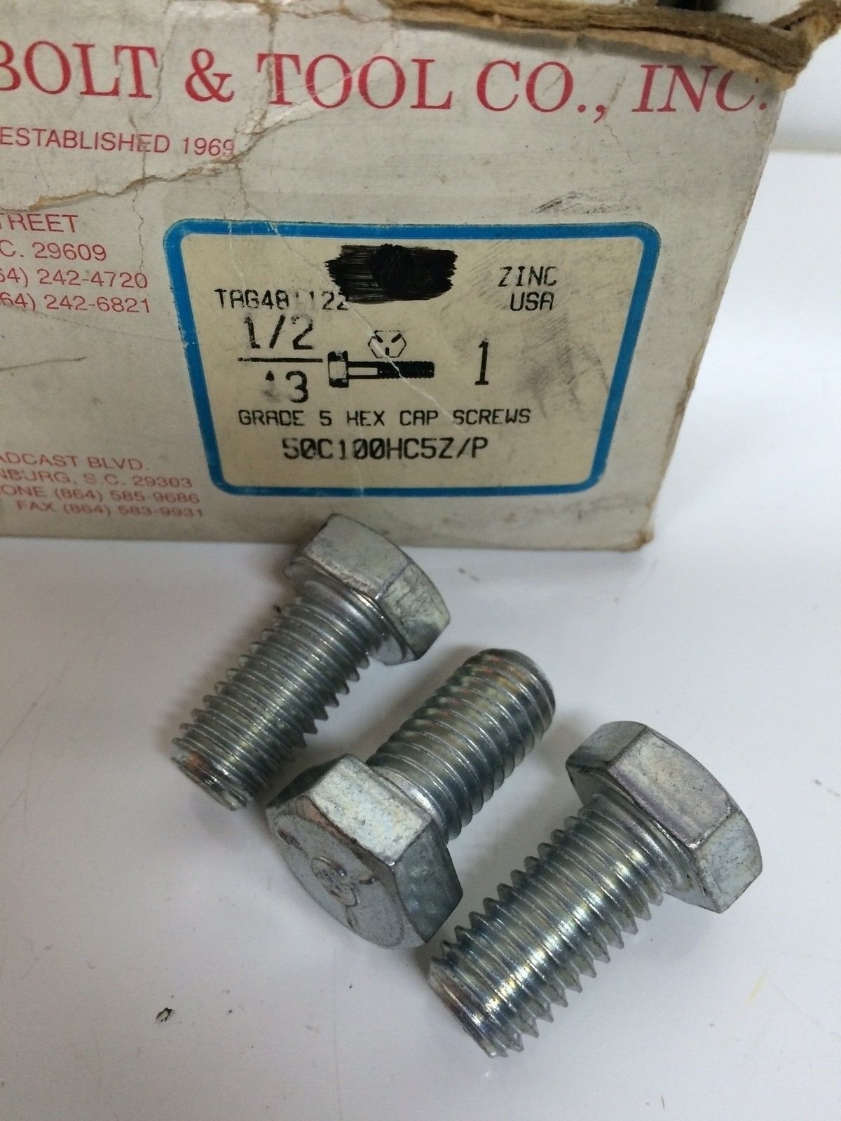 1/2-13 X 1 HEX CAP SCREWS GRD 5 CARSONS NUT-BOLD & TOOL CO 141PCS (LL1886)