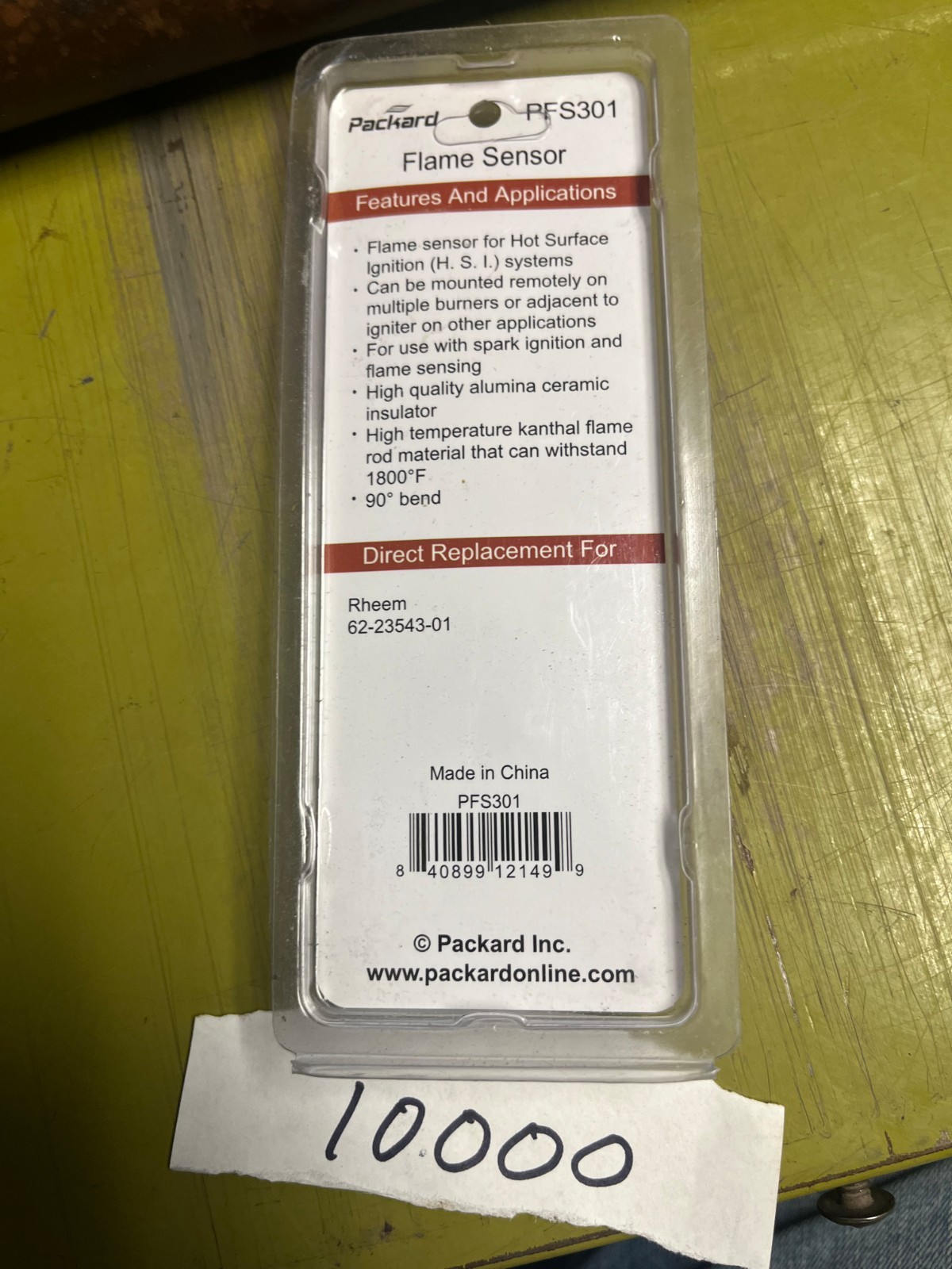Packard PFS301 1/4 Male Quick Connection Flame Sensor with Ceramic Insulator