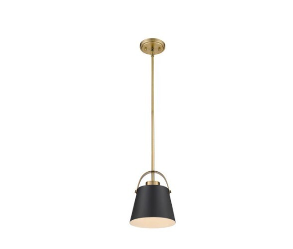Z-Lite 1-Light Matte Black & Heritage Brass Mini-Pendant Metal Shade