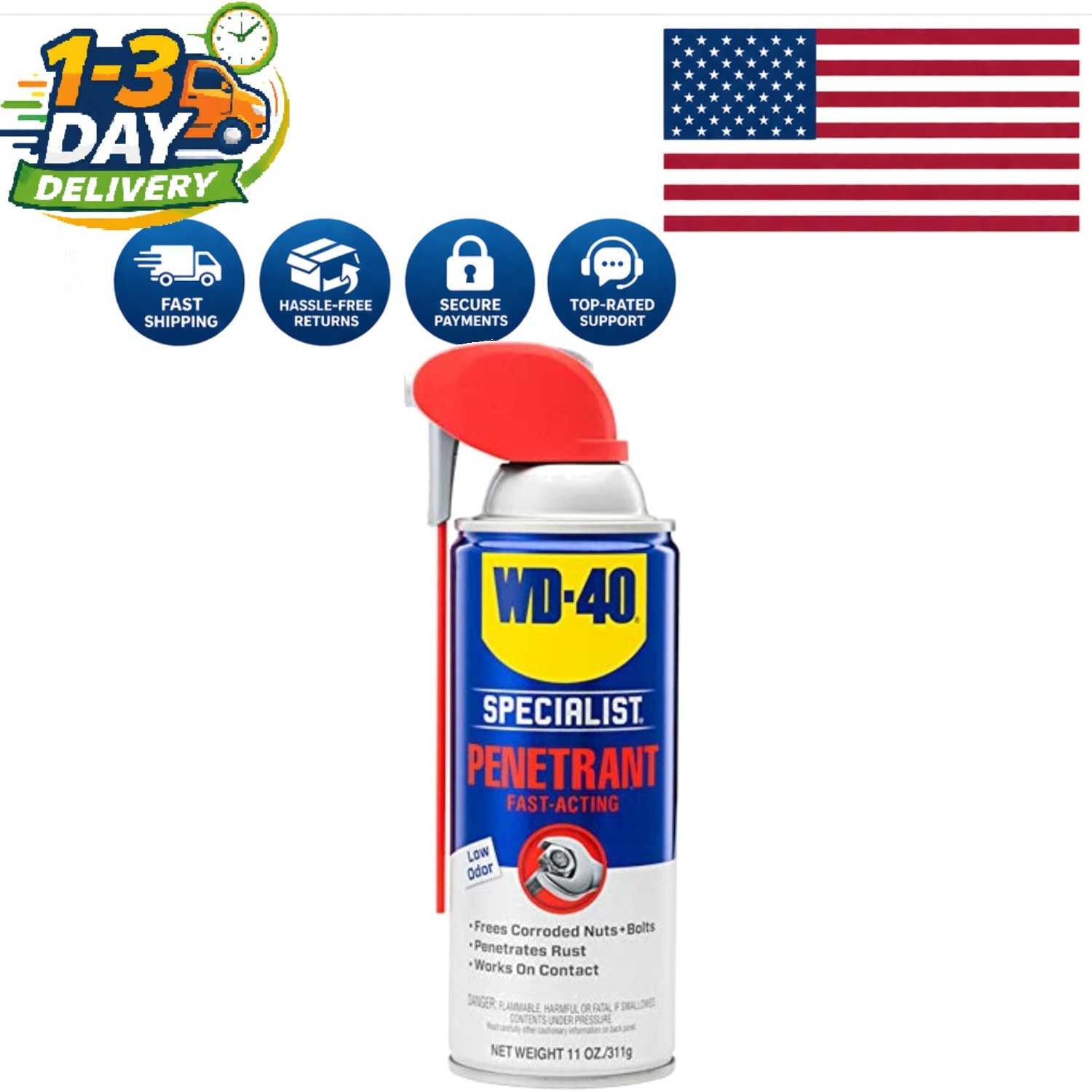 Fast-Acting 11 Oz. WD-40 Penetrant Spray – Corrosion Fighter with Smart Straw