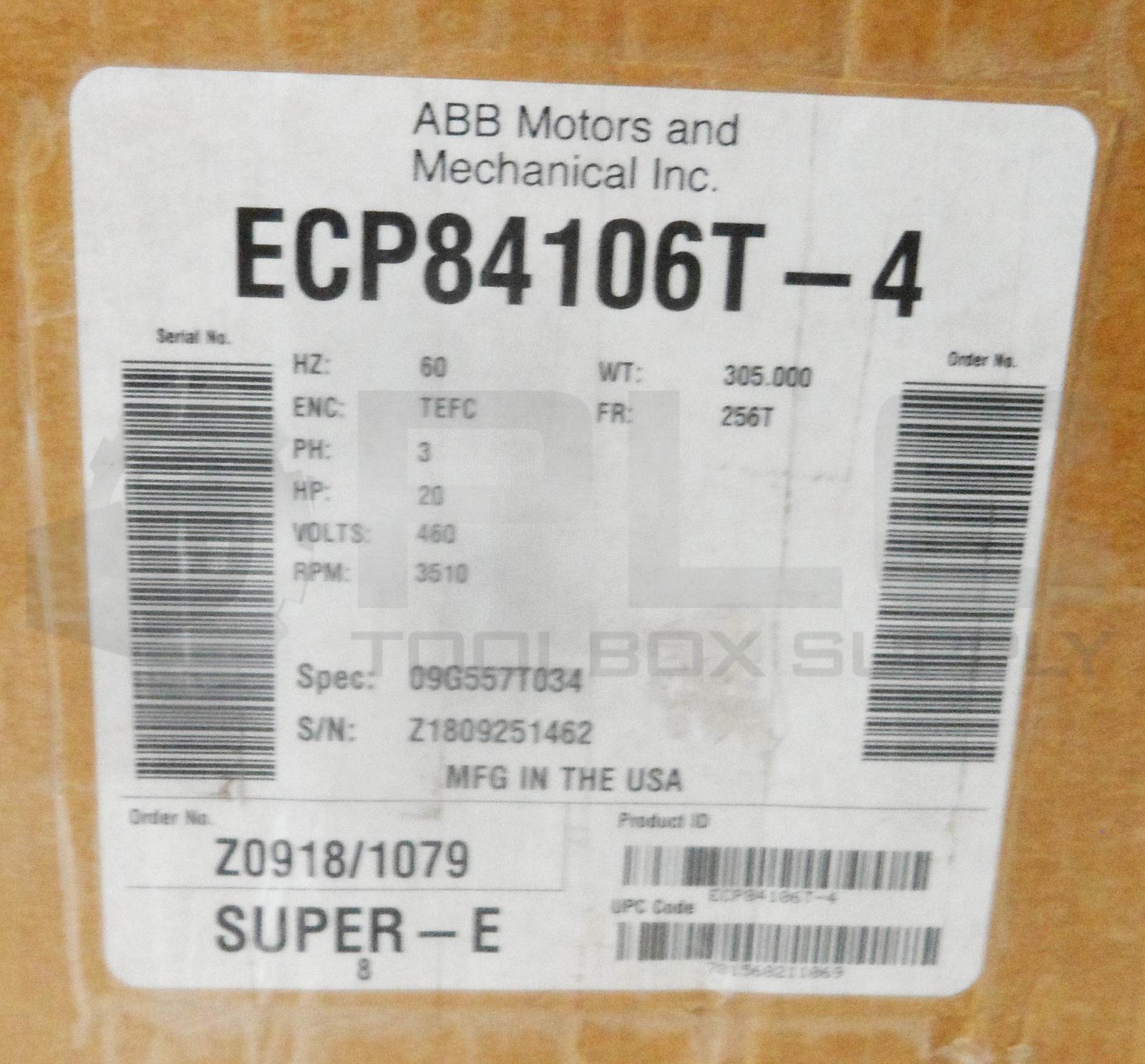 NEW BALDOR ECP84106T-4 MOTOR 256T FR 20HP 60HZ 3510/5400RPM 3PH 460V 22A *READ*