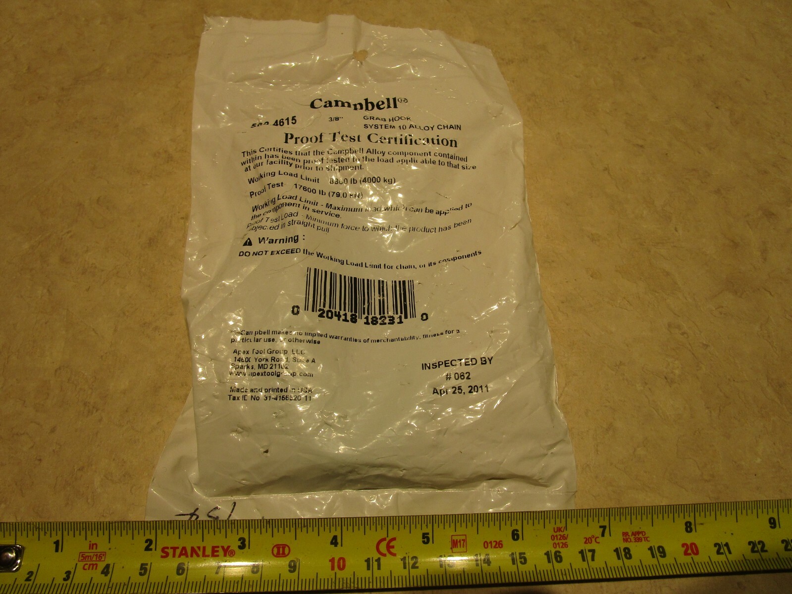 CAMPBELL 562-4615 GRAB HOOKS 3/8” SYSTEM 10 ALLOY CHAIN 8800LB, B0431