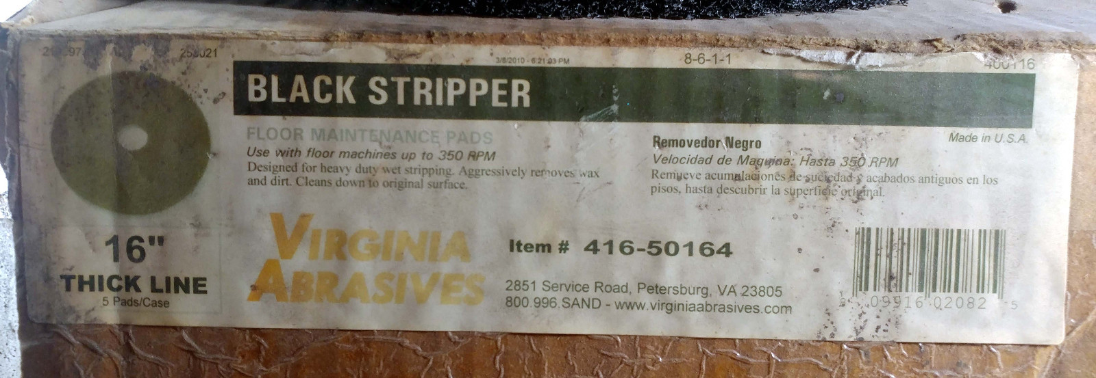 1 NEW CASE VIRGINIA ABRASIVES 416-50164 BLACK STRIPPER FLOOR PADS 5 QTY NIB