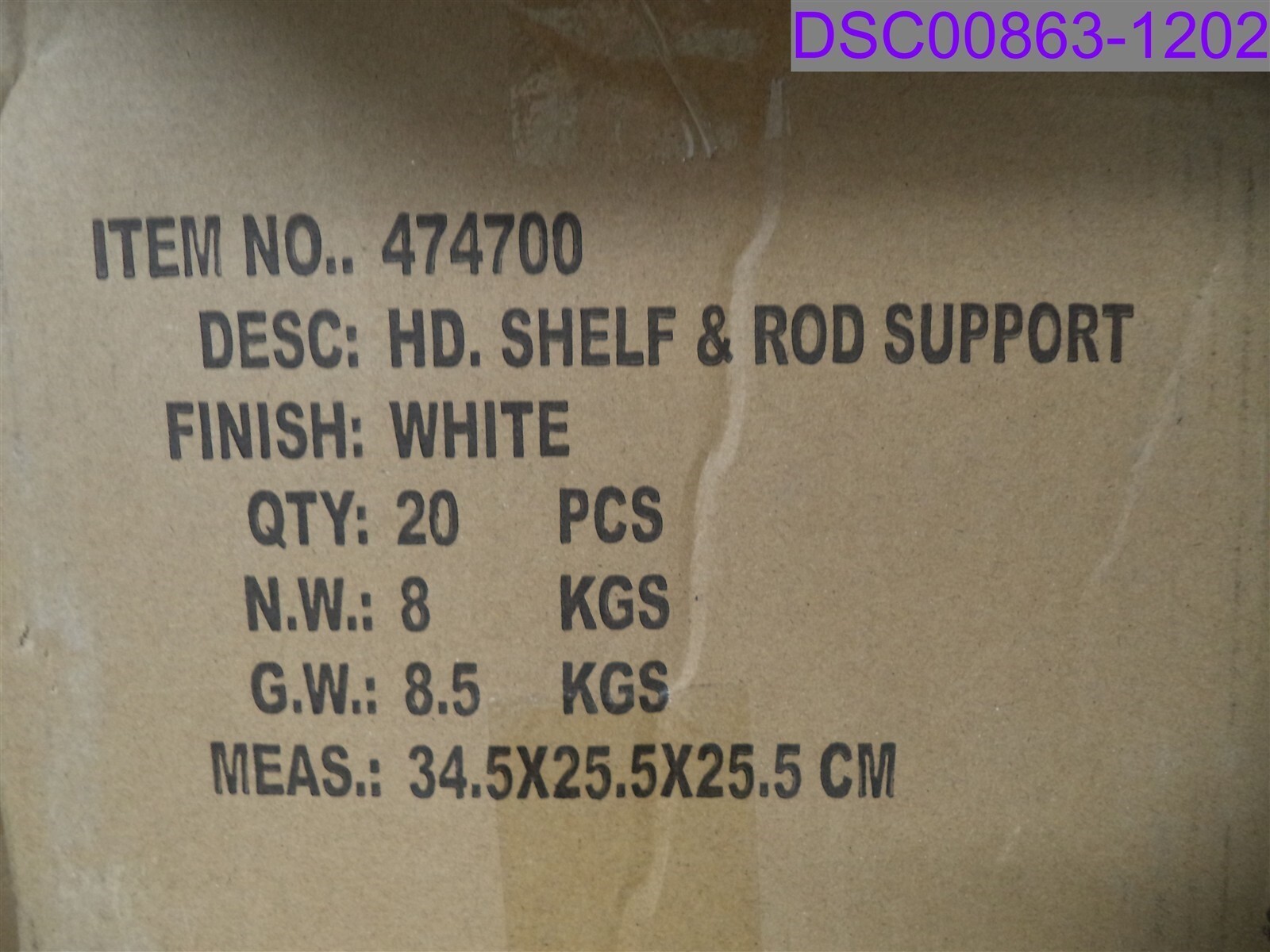 Qty = 1 Set (2 Brackets): Delaney Shelf & Rod Support Brackets White P/N 474700