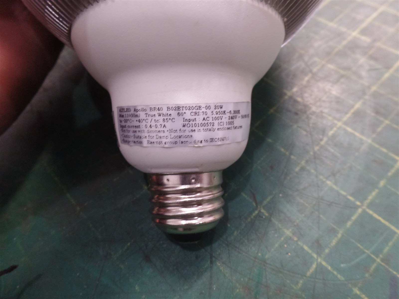 E26 BR40 20W ALTLED LED APOLLO 6000K 100-240V STEAMPUNK ALT202390, 60° TRU WHITE