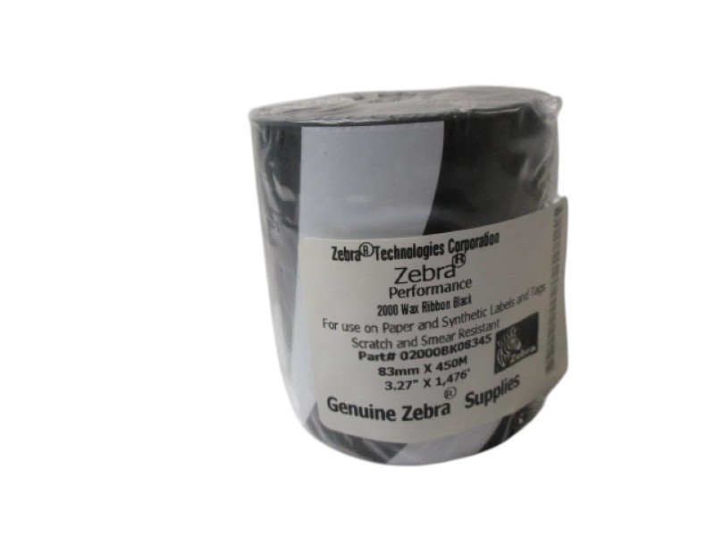 ZEBRA 02000BK08345 BLACK WAX RIBBON NSMP