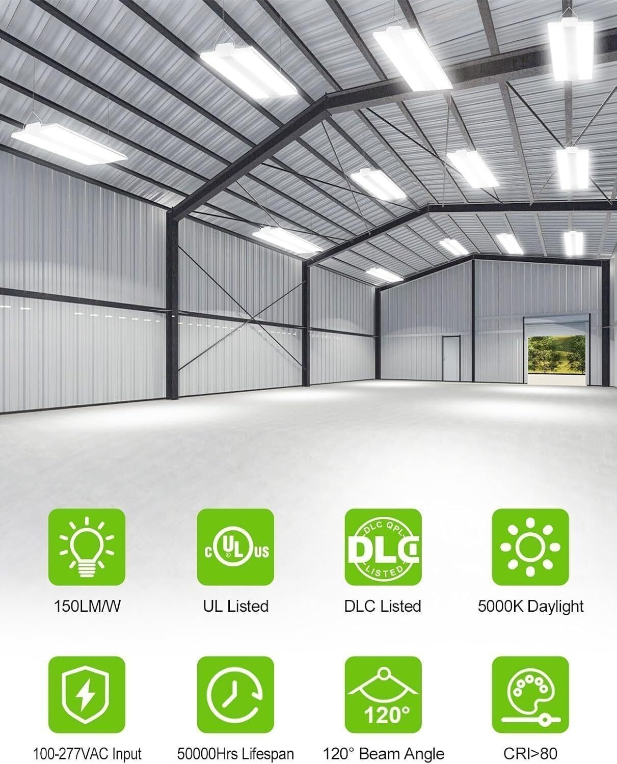 4PACK 300W LED Linear High Bay Light Commercial Warehouse Garage Fixture 45000Lm