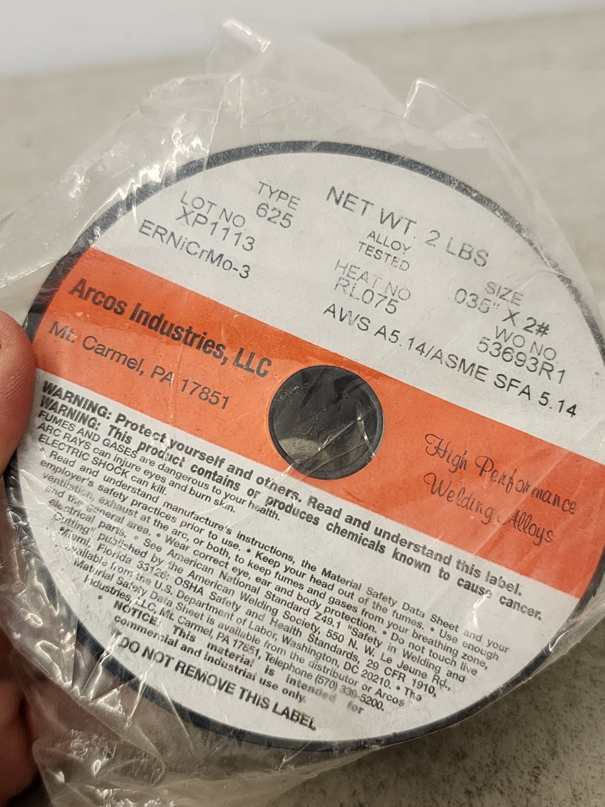 Arcos Industries 625 Wire -ERNiCrMo-3 -.035 in -2 lb Spool Nickel Alloy MIG Wire