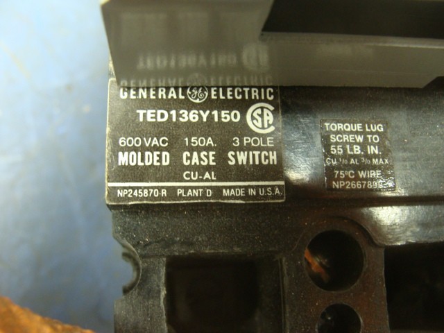 GE TED136Y150 MOLDED CASE SWITCH CIRCUIT BREAKER 150A 3 POLE 600V W/DIAL SWITCH