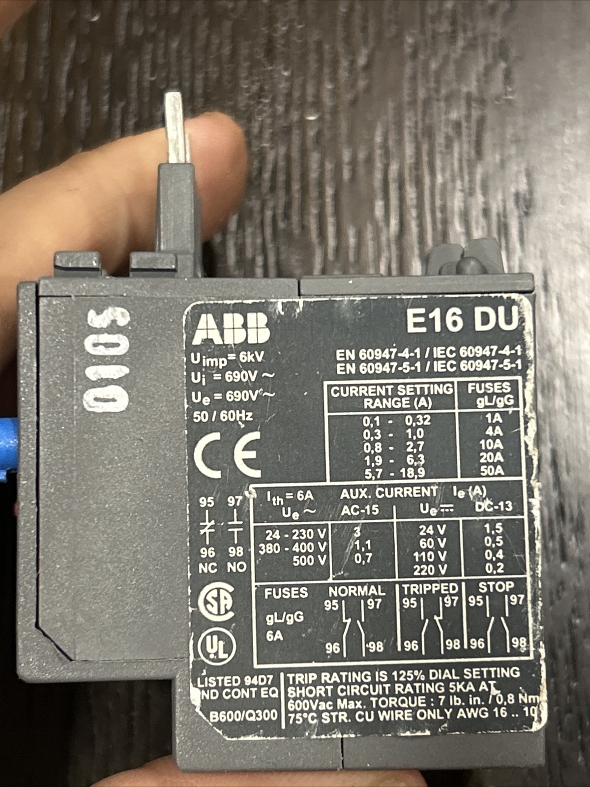 ABB E16DU E16DU2710 Trip Class 10 Relay Overload