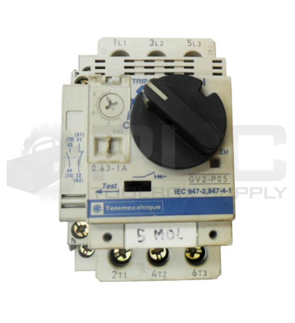 TELEMECANIQUE GV2-P05 CIRCUIT BREAKER 0.63-1A W/ GV2-AN11 CONTACT BLOCK