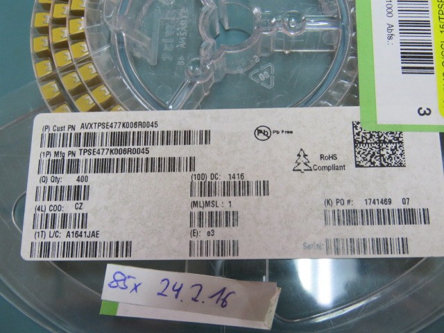 AVX TPSE477K006R0045 Qty of 15 per Lot C 470UF 6V30 10% T TYP E