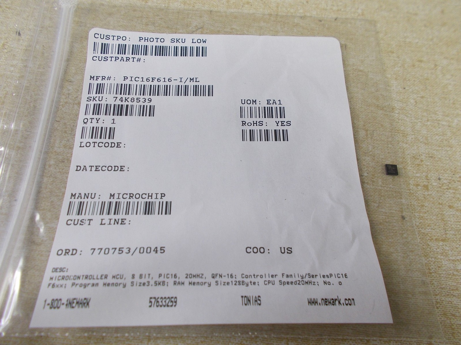 NEW Microchip PIC16F616-I/ML 8-Bit MCU Microcontroller *FREE SHIPPING*
