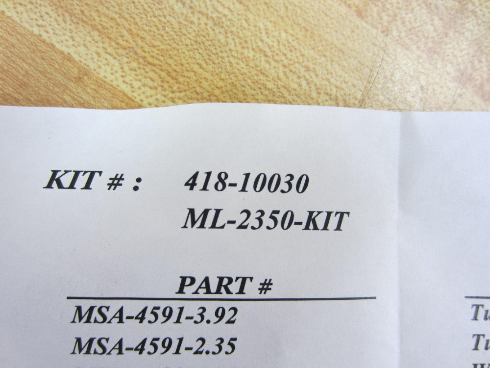 Milco 418-10030 Cylinder Repair Kit 41810030