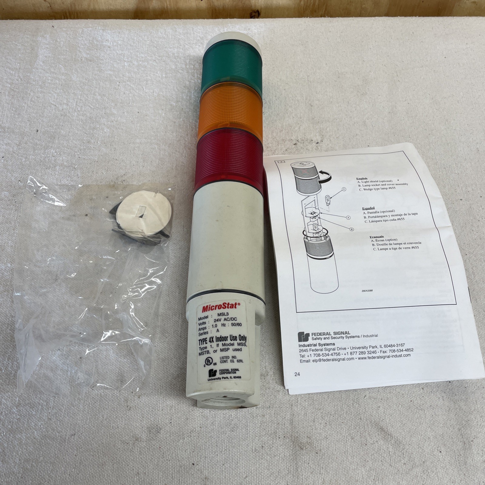 Federal /MicroStat MSL3 Status Indicator Light, 120VAC – Type 4X Indoor Use Only