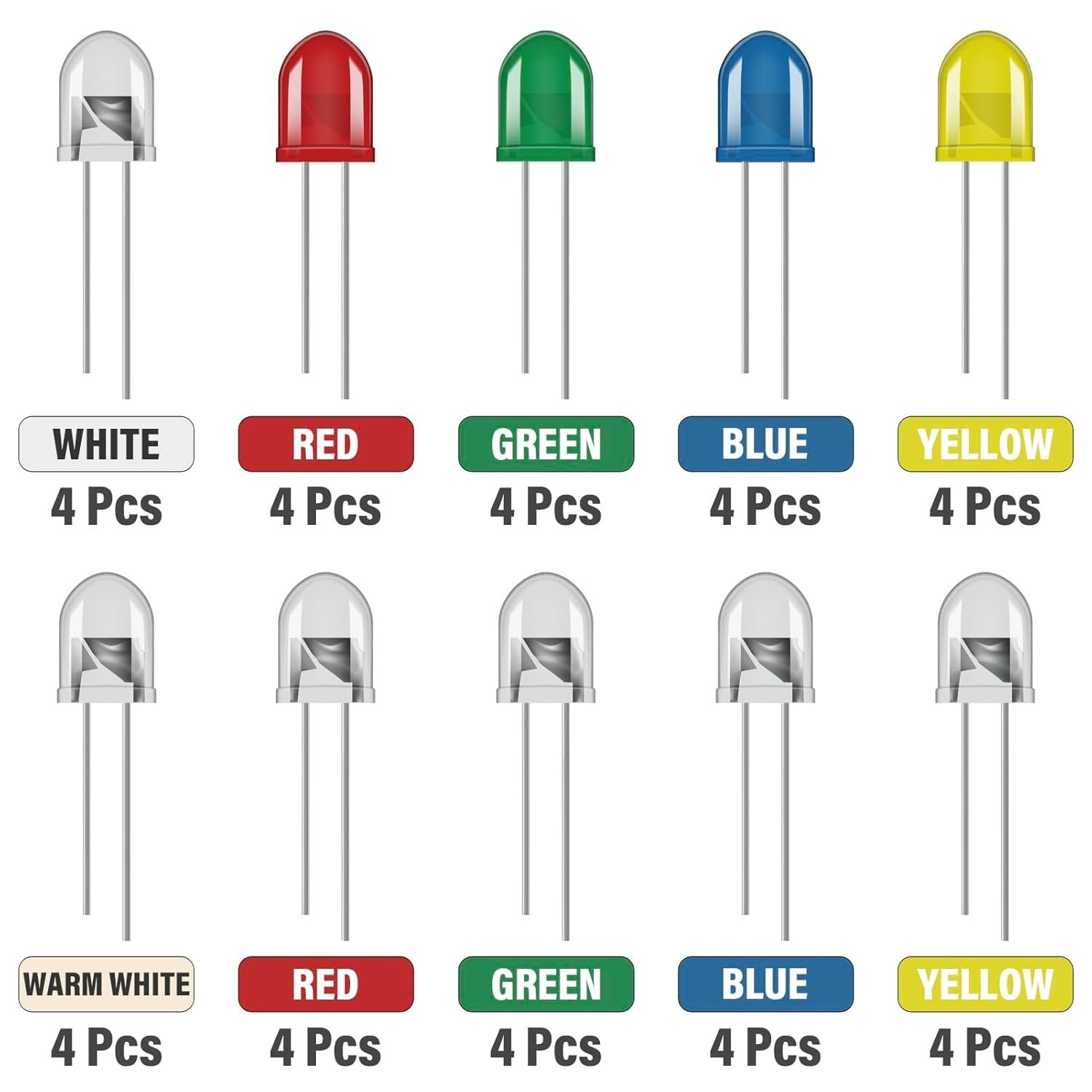 40Pcs 10MM LED Diode Light Assortment Kit Low Voltage Circuit Emitting Bulb Lamp