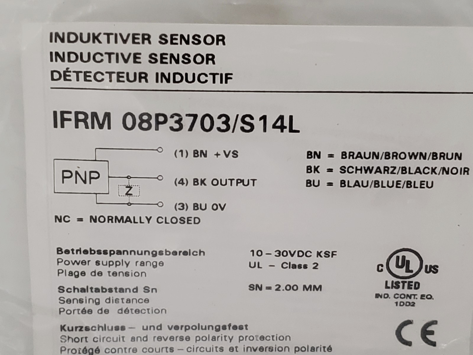 BAUMER IFRM 08P3703/S14L INDUCTIVE SENSOR 4 PIN NIB