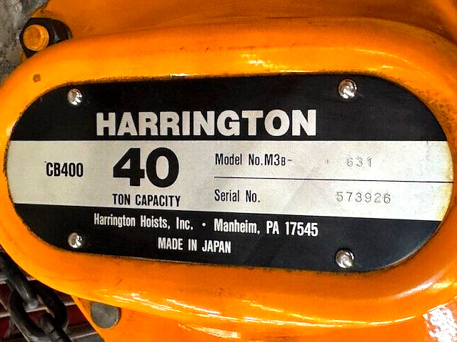 HARRINGTON CB400 40 TON HAND CHAIN HOIST 12′ LIFT