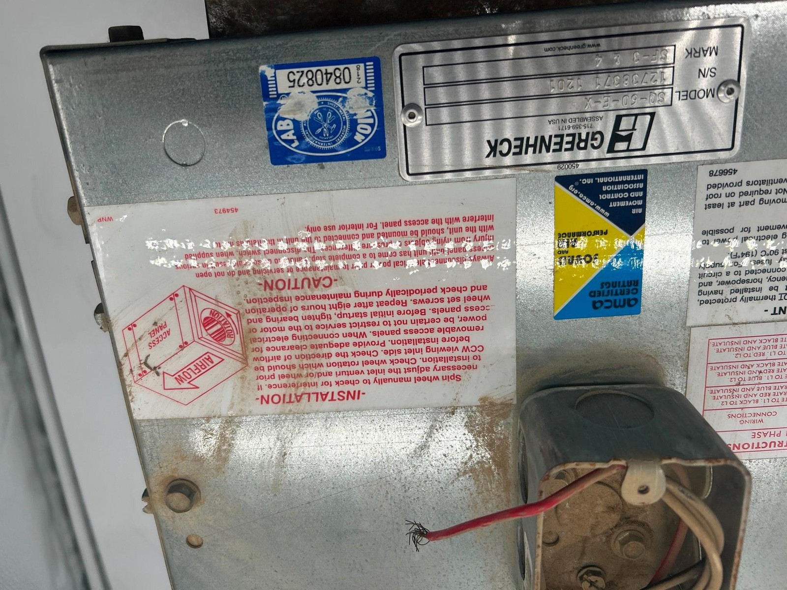greenheck Centrifugal Inline Fan, Product # SQ-80-DGEX
