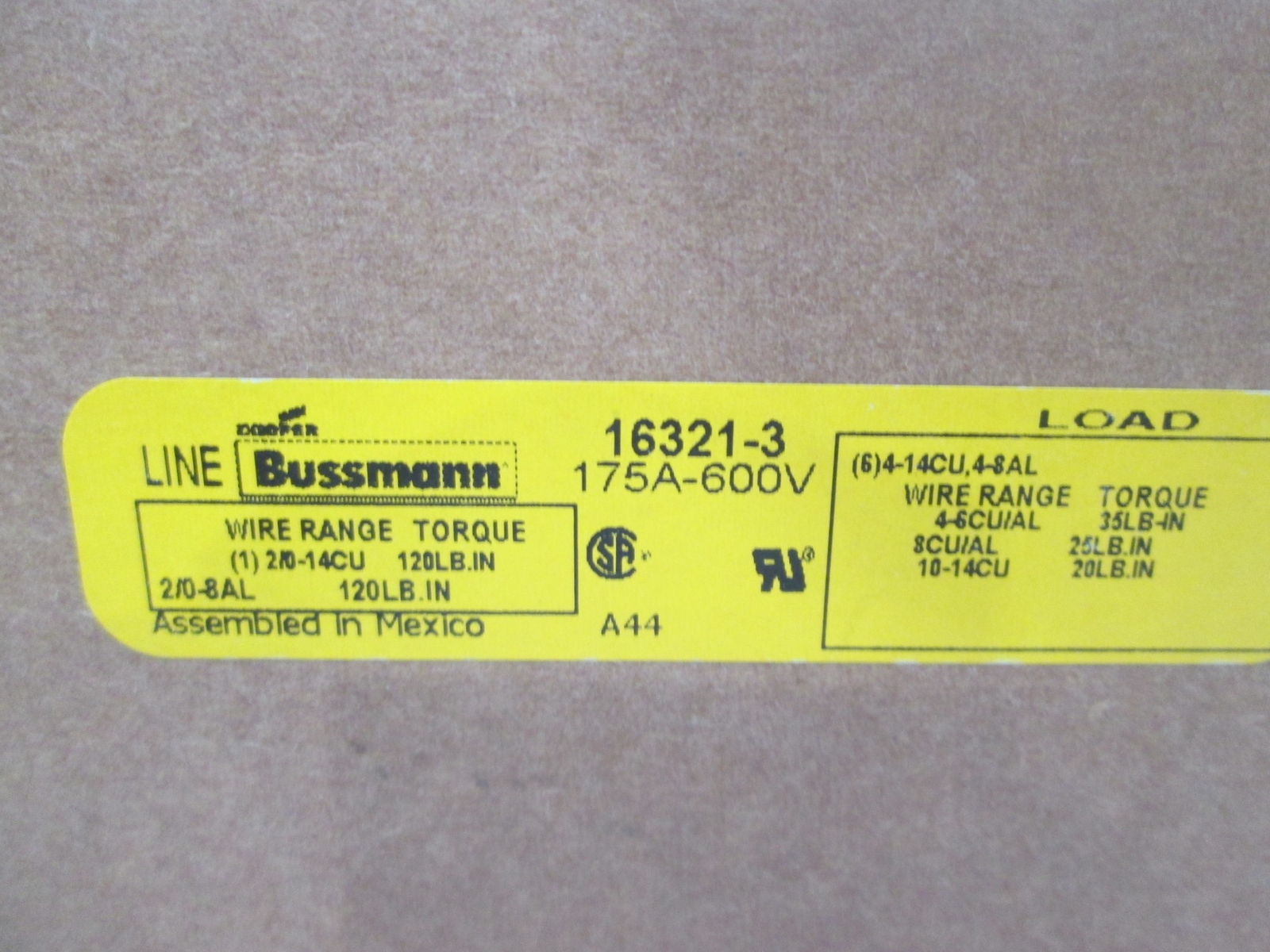 Bussmann, Power Distribution Block, 16321-3, 175A-600V, New