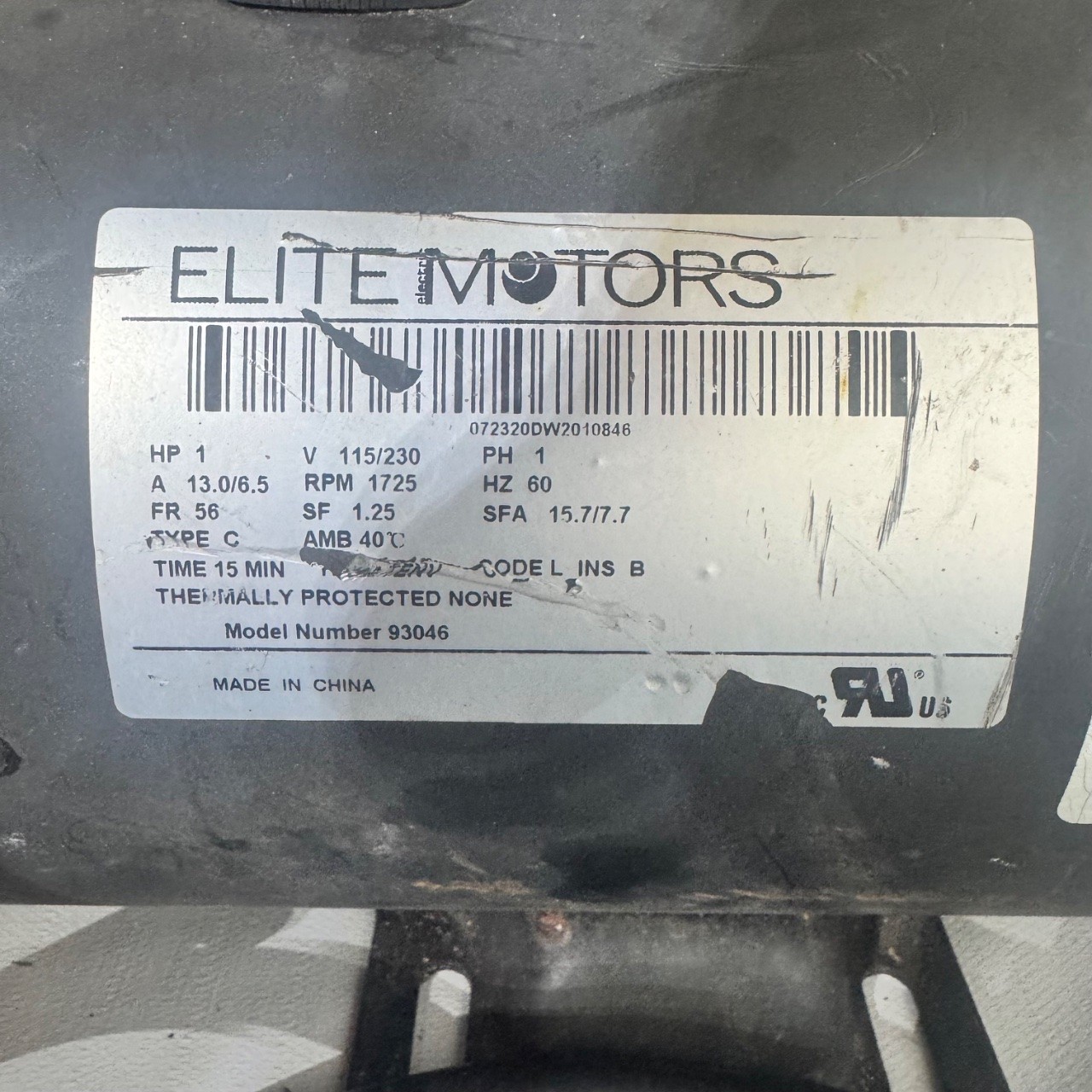 Elite Motors 1HP Boat Lift Motor 115/230V 1725 RPM 93046 w/ Switch – For Parts
