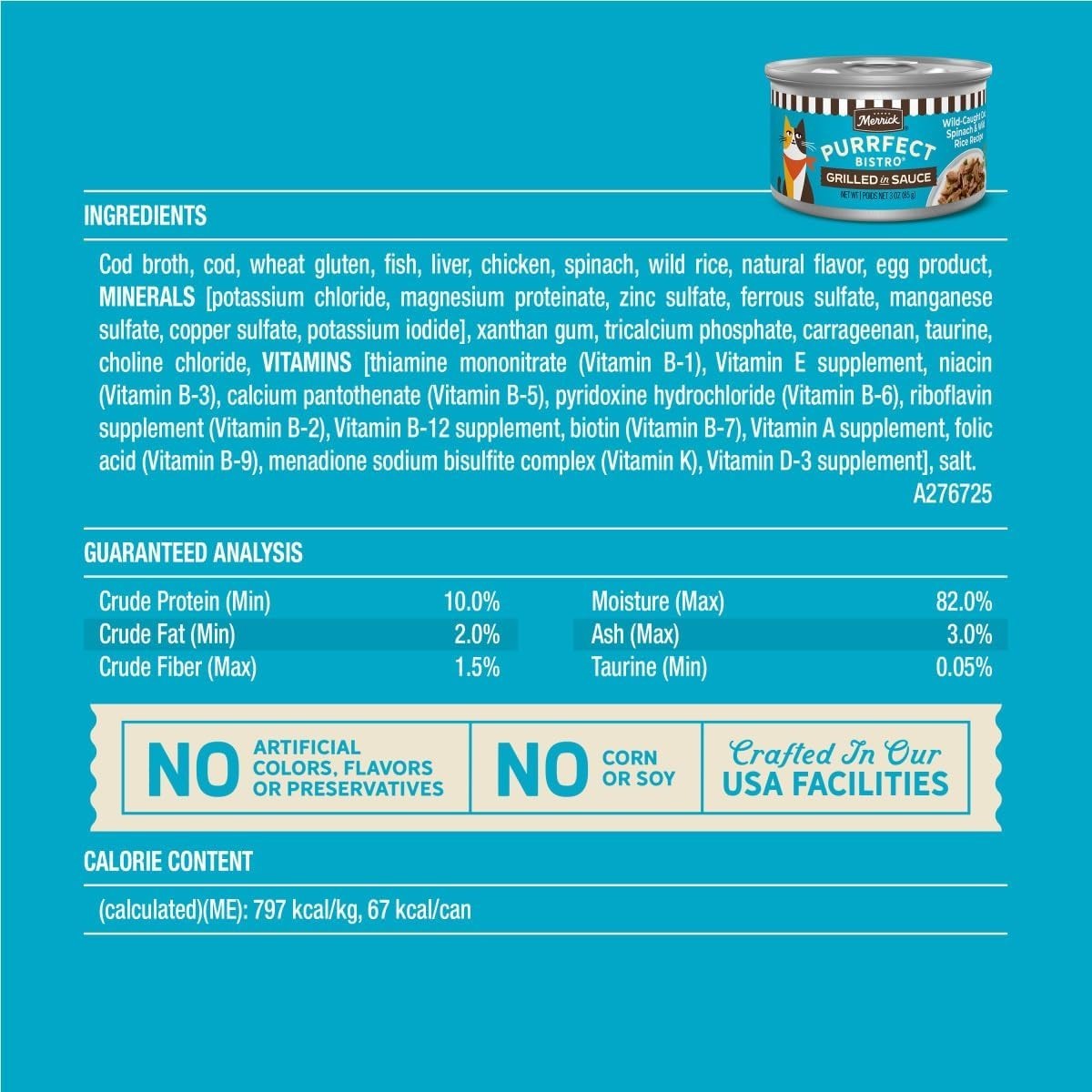 Merrick Purrfect Bistro Wild Cod & Spinach Gravy Wet Cat Food, 3 oz., 24 ct.